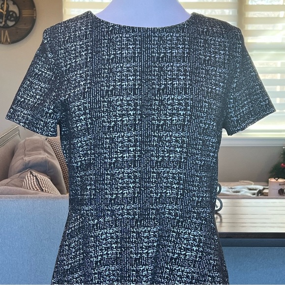 Maison Jules Dress Size Large Black White Print Fit & Flare Short Sleeve - Picture 2 of 16